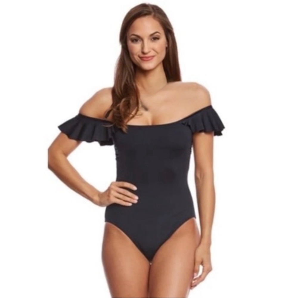 Vince Camuto Black Ruffle Sleeve One Piece Swimsuit Womens Size 10
